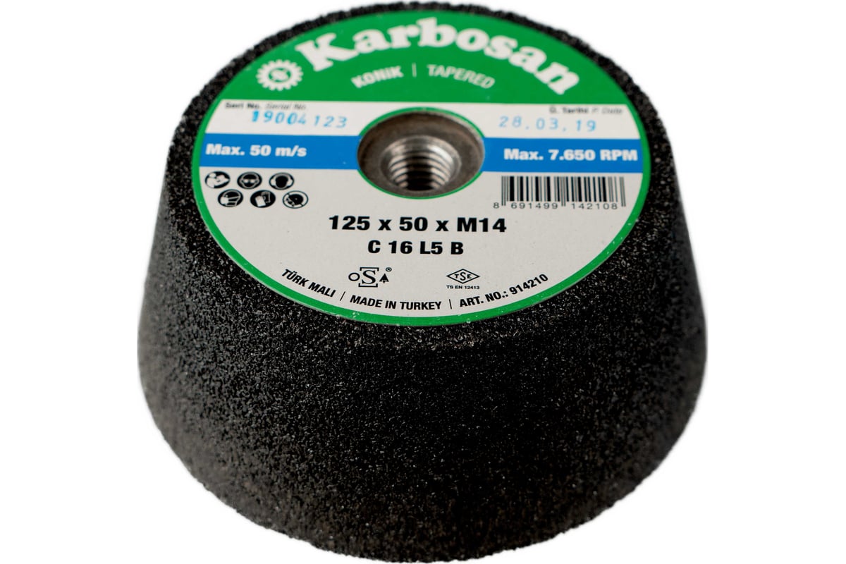 Круг шлифовальный чашечный конический SC (125х50 мм, М14) Karbosan KAR ...