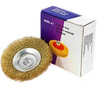 Щетка-крацовка тарелка конусная (115 мм; M14; латунированная проволока) для УШМ Orientcraft OCBBB1115M14