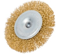 Щетка-крацовка дисковая на шпильке (100 мм; латунированная проволока) для дрели Orientcraft CIRS10040023