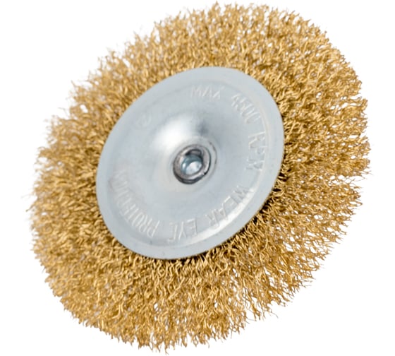 Щетка-крацовка дисковая на шпильке (100 мм; латунированная проволока) для дрели Orientcraft CIRS10040023 1