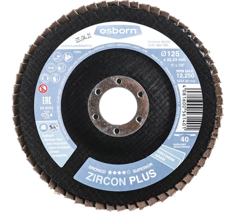 Диск лепестковый торцевой Zircon Plus G-AZ (125х22 мм; K40) Dronco 5242304100