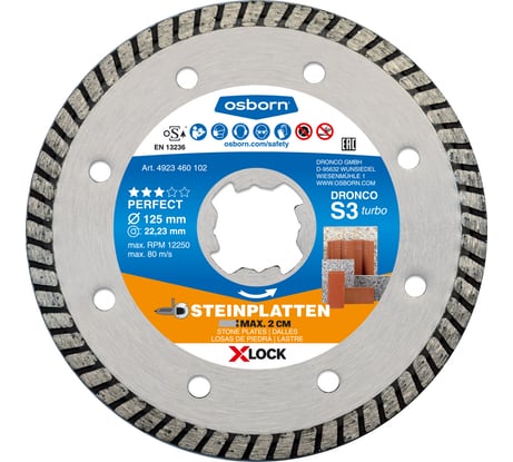 Диск алмазный по камню OSBORN S3 Turbo (125x2.1 мм; X-Lock) DRONCO 4923460102