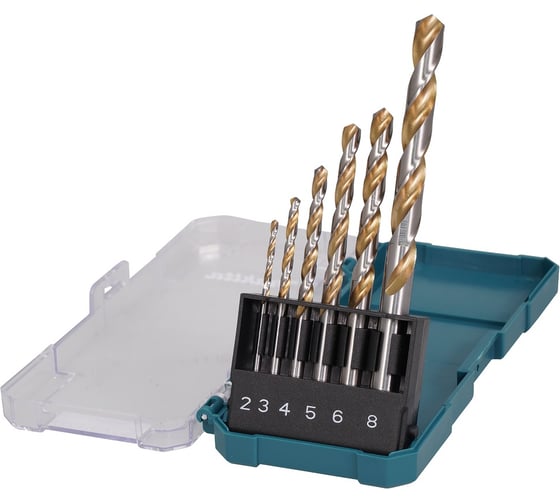 Набор сверл по металлу Makita HSS-G, канавка напыление TIN, 6 шт.: 2,3,4,5,6,8 мм D-77241 1