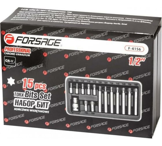 Набор бит TORX с битодержателем (15 шт; 1/2") Forsage F-4156(27197)