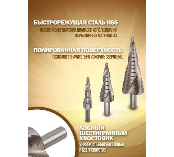 Набор сверл ступенчатых (3 шт; 4-12/ 4-20/ 4-32 мм; HSS 4241) в кейсе Forsage 49036 F-44730S