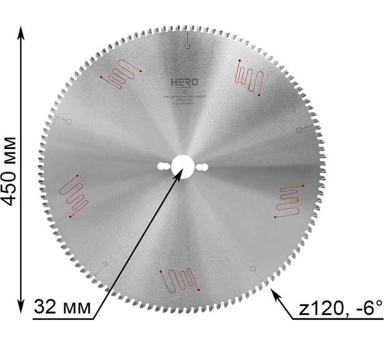 Пильный диск по алюминию и ПВХ HERO 450 х 32, Z120 40624 1