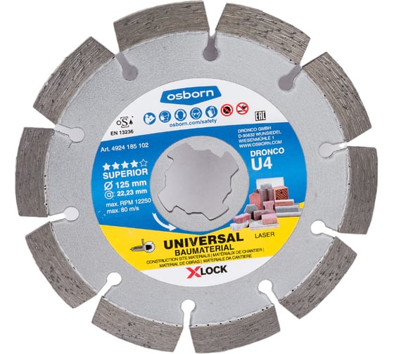 Алмазный диск универсальный OSBORN U4 (125х2.2 мм; X-Lock) DRONCO 4924185102