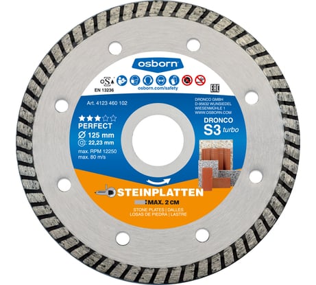 Алмазный диск по камню OSBORN S3 Turbo (125x2.1x22.23 мм) DRONCO 4123460102