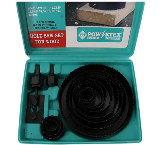 Биметаллическая коронка Powertex по дереву, набор 16шт 145218 1