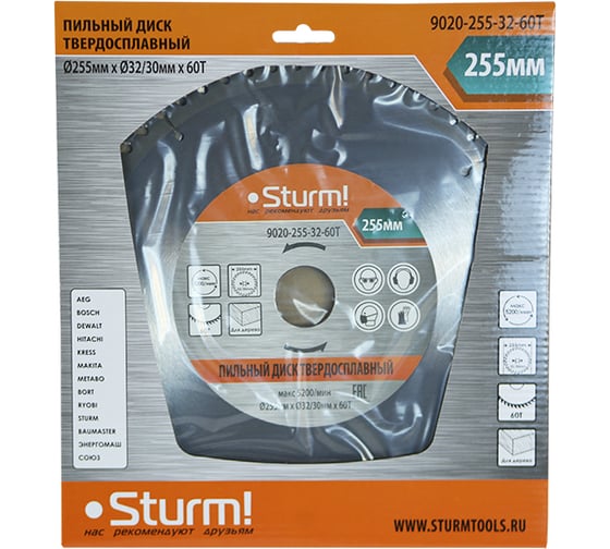 Диск пильный (255x32 мм; 60 зубьев; переходное кольцо 30 мм) Sturm 9020-255-32-60T
