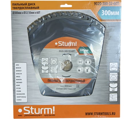 Диск пильный (300x32 мм; 60 зубьев; переходное кольцо 30 мм) Sturm 9020-300-32-60T
