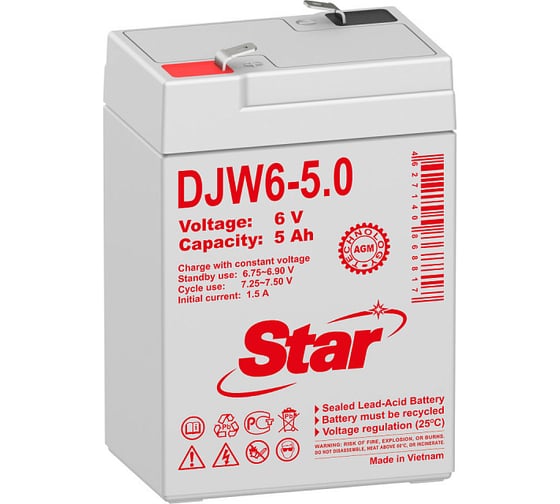 Аккумулятор для ИБП STAR DJW6-5.0 6В 4,5 Ач УТ-00002723 1