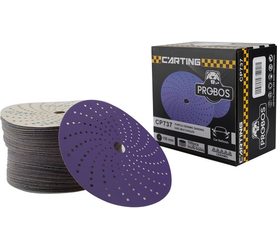 Круг шлифовальный c мультипылеотводом Purple PROBOS P220, CP737 CERAMIC Hookit, 150 мм 73751423-100 1