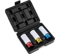 Набор шестигранных ударных удлиненных торцевых головок для колесных дисков KRANZ, 1/2, 3 предмета (17, 19, 21мм) пластиковый кейс KR-12-8423