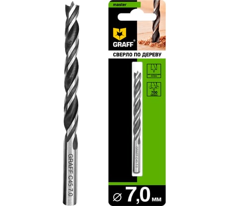 Сверло по дереву спиральное GRAFF 7х69х109 мм, в блистере 7670109