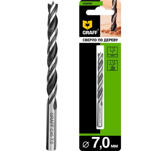 Сверло по дереву спиральное GRAFF 7х69х109 мм, в блистере 7670109 1