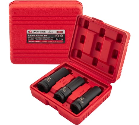 Головки ударные EVERFORCE набор 3 предмета, 1/2 (17, 19, 21 мм, 6гр.) EF-4032TH(63323)