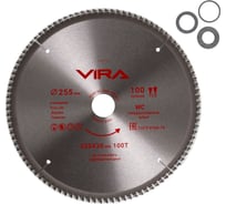 Диск пильный универсальный по дереву алюминию ламинату и пластику VIRA 255 мм 100T посадка 30 мм 25.4 мм 20 мм 16 мм 594515