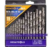 Набор сверл по металлу MEGATOOLS HSS, 19 предметов (1/1.5/2/2.5/3/3.5/4/4.5/5/5.5/6/6.5/7/7.5/8/8.5/9/9.5/10мм), в пластиковом футляре MT-DBS19(60715)