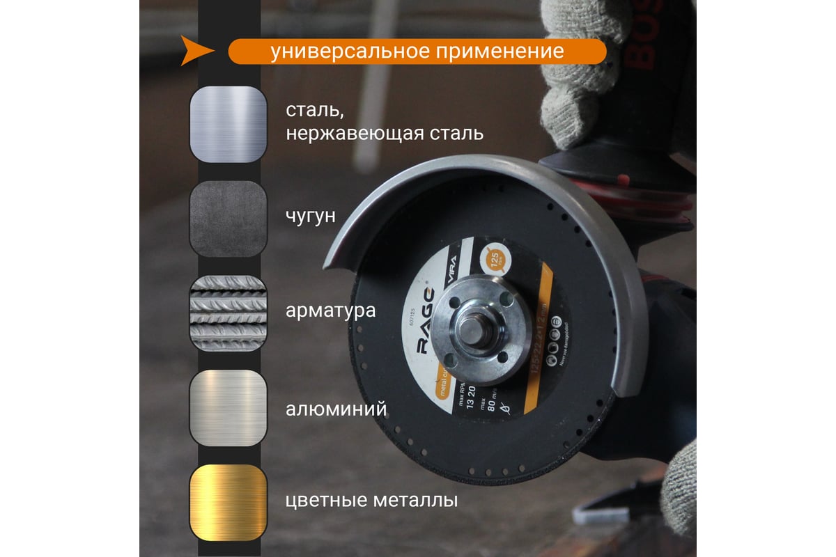 Диск алмазный отрезной по металлу 125х22.2 мм RAGE by VIRA 607125 -  выгодная цена, отзывы, характеристики, фото - купить в Москве и РФ