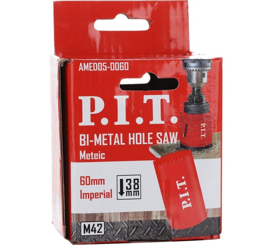 Коронка биметаллическая по металлу P.I.T. 60x44мм, сталь М42 (HSS Со 8%), перем. зуб AMED05-0060 1