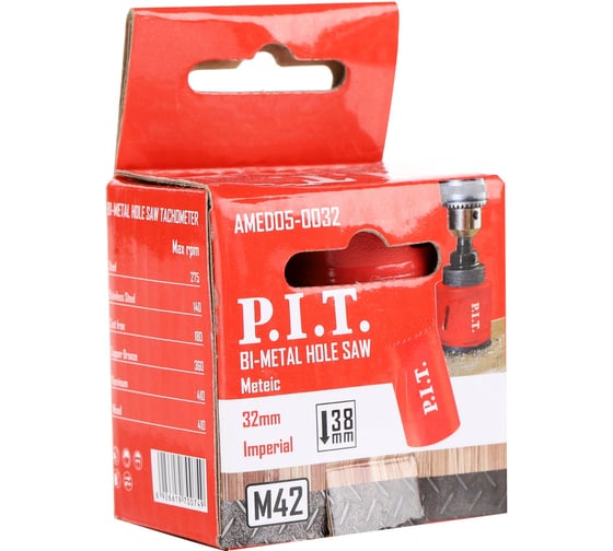 Коронка биметаллическая по металлу P.I.T. 32x50мм, сталь М42 (HSS Со 8%), перем. зуб AMED05-0032 1