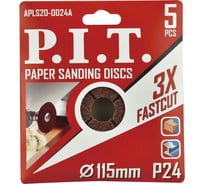 Круг шлифовальный фибровый P.I.T. 115x0,8 мм, P24, 1 отв. под прижим. шайбу, 5шт/уп APLS20-0024A