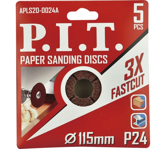 Круг шлифовальный фибровый P.I.T. 115x0,8 мм, P24, 1 отв. под прижим. шайбу, 5шт/уп APLS20-0024A 1
