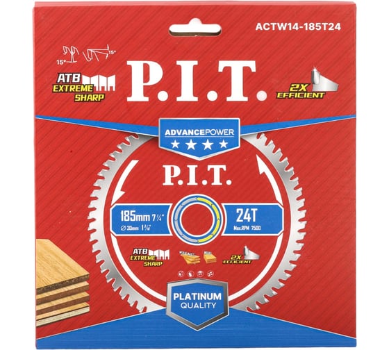 Диск пильный по дереву P.I.T. ADVANCE 185x30x1.4 мм 24T Carbide зуб ATB 15 ACTW14-185T24 1