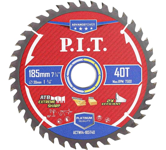 Диск пильный по дереву ADVANCE P.I.T. 185x30x1.4 мм 40T Carbide зуб ATB 15 ACTW14-185T40 1