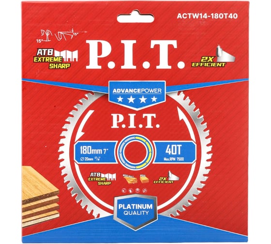 Диск пильный по дереву P.I.T. ADVANCE 180x20x1.4 мм 40T Carbide зуб ATB 15 ACTW14-180T40 1