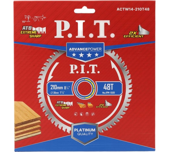 Диск пильный по дереву ADVANCE P.I.T. 210x30x1.4 мм 48T Carbide зуб ATB 15 ACTW14-210T48 1