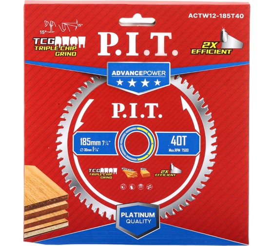 Диск пильный по дереву P.I.T. ADVANCE 185x30x2.0 мм 40T Carbide зуб TCG 15 ACTW12-185T40 1