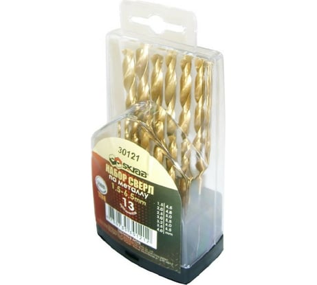 Сверла по металлу 1.5-6.5 мм, 13 шт, титановое покрытие SKRAB 30121