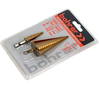 Сверла ступенчатые по металлу Bohrer 4-12 мм 4-32 мм HSS W2 TiN набор 2 шт в блистере 31541232