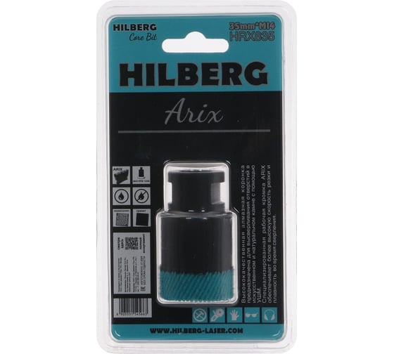 Коронка алмазная по керамограниту Hilberg Arix 35 мм, M14 HRX835 1