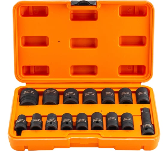 Набор шестигранных головок MEGATOOLS 16 предметов 1/2", 8-10-11-12-13-14-15-16-17-18-19-21-22-24-27мм+удлинитель 75мм, в кейсе MT-4179-5MPB(62917) 1