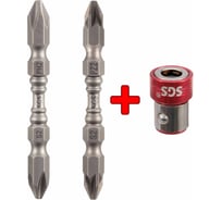 Набор бит двухсторонних SGS PH2, PZ2 с магнитным адаптером 3шт 6365-PZPH-3