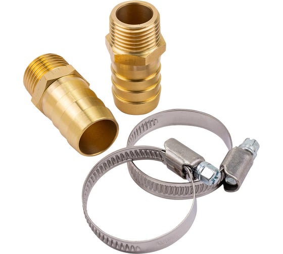 Штуцер пневматический наруж. резьба 1/2- елочка 18мм /к-т 2 шт. + хомуты для крепежа/ в блистере Rockforce RF-MH08/14/20мм/к-т 2 шт/(62811) 1