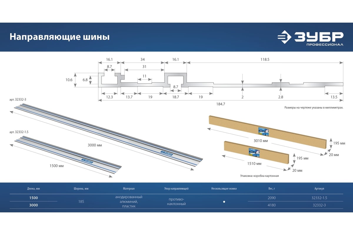Направляющая шина ЗУБР ППШ-300 3000 мм 32332-3 - выгодная цена, отзывы,  характеристики, фото - купить в Москве и РФ