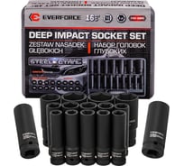 Головки ударные EVERFORCE набор 16 предметов, 1/2" (10-19, 21, 22, 24, 27, 30, 32мм, 6гр.) EF-4167-5MPB(62991)