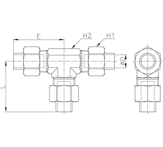 Соединитель T-образный металлический 8 мм CDC Pneumatics CUT 8x6