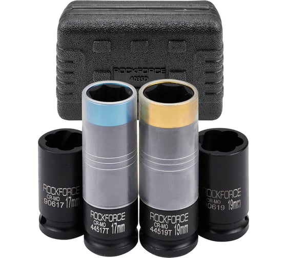 Головки Rockforce набор 4 предмета (17, 19мм (6гр.), 17, 19мм (сорв.гр.) RF-4035D(65911) 1