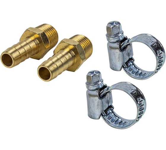 Штуцер пневматический наружная резьба 1/2- елочка 18мм ( к-т 2 шт. + хомуты для крепежа) в блистере RF-MH08/12/18мм/к-т 2 шт/(58790) 1