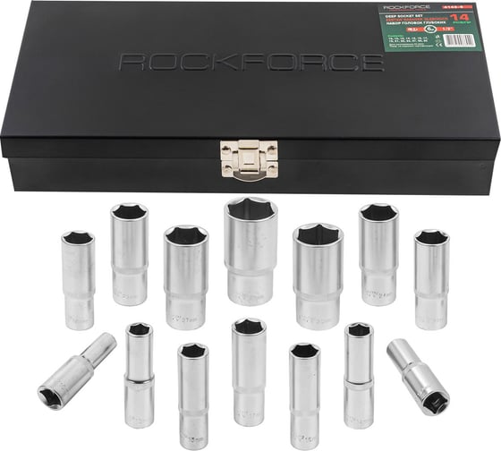 Набор головок глубоких Rockforce 14 предметов 1/2 (10,12-17,19,21,22,24,27,30,32мм) в мет.кейсе RF-4143-5 Black(58130) 1