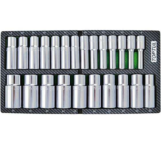 Набор головок удлиненных TOPTUL 1/2DR, 8-32 мм 24 предмета в мягком ложементе GEA0241 1