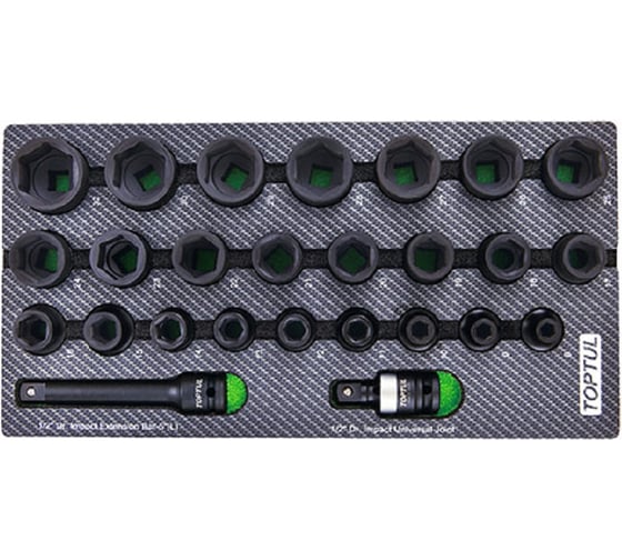 Набор ударных головок TOPTUL 1/2''DR, 8-32 мм, короткие, 26 предметов, в мягком ложементе GEA0261 1