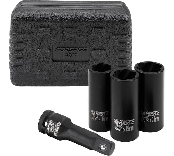 Головки ударные двухсторонние Forsage набор 4 предмета, 1/2 (6гр.) F-4267(65879) 1