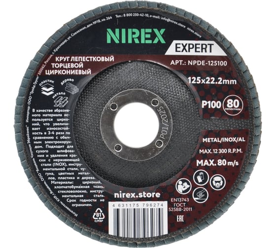 Диск лепестковый NIREX Expert 125x22.2 P100 NPDE-125100 1