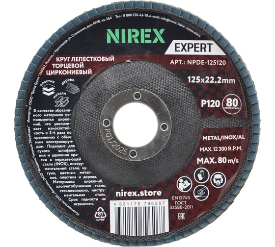 Диск лепестковый NIREX Expert 125x22.2 P120 NPDE-125120 1